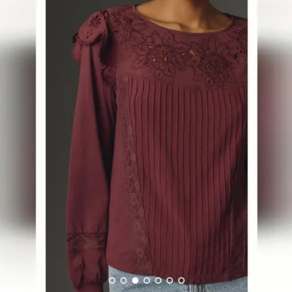 Tiny Anthropologie Long Sleeve Lace Crescent Top In L - Picture 2 of 12